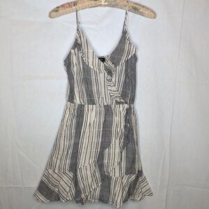 EXPRESS Indigo White Stripe Ruffle Tank Top Faux Wrap Cotton Mini Dress Size XS
